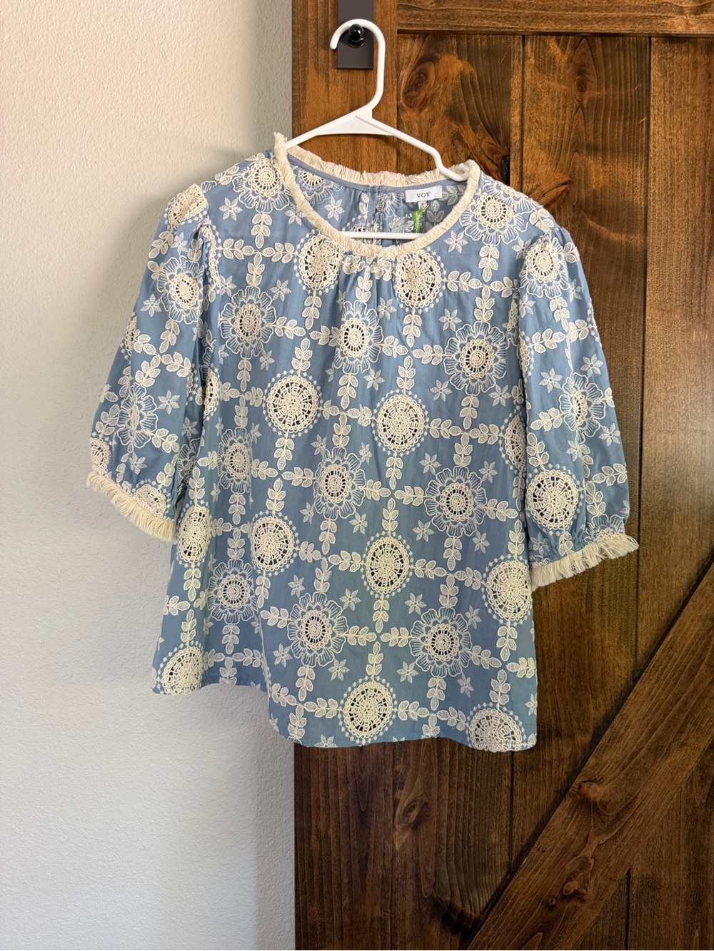 Girls' Blue Lace Overlay Top